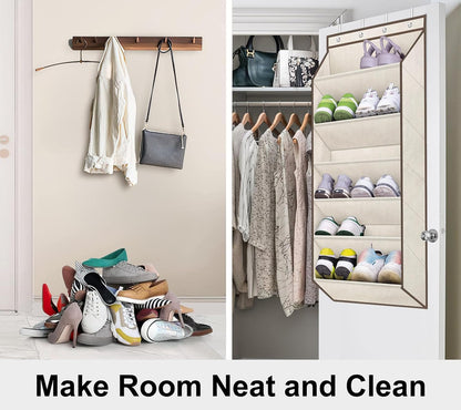 SLEEPING LAMB Over The Door Shoe Organizer for Closet with Large Deep Pockets, Narrow Shoe Rack for Door Hanging Boots Storage, Black