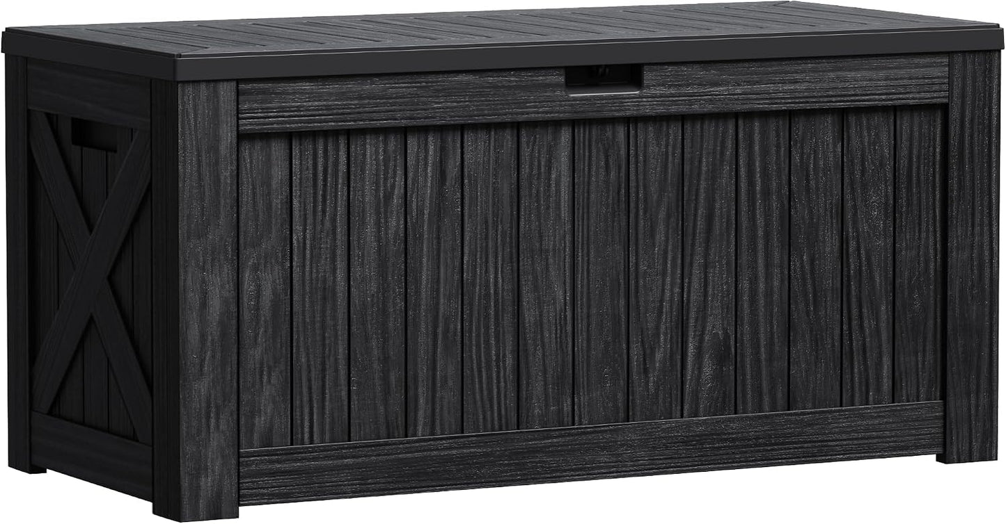 Greesum Outdoor Storage Box 31 Gallon Storage Box with Lid for Patio Furniture, Garden Tools, Pool Supplies, Waterproof and UV Resistant, Lockable, Dark Black