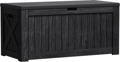 Greesum Outdoor Storage Box 31 Gallon Storage Box with Lid for Patio Furniture, Garden Tools, Pool Supplies, Waterproof and UV Resistant, Lockable, Dark Black