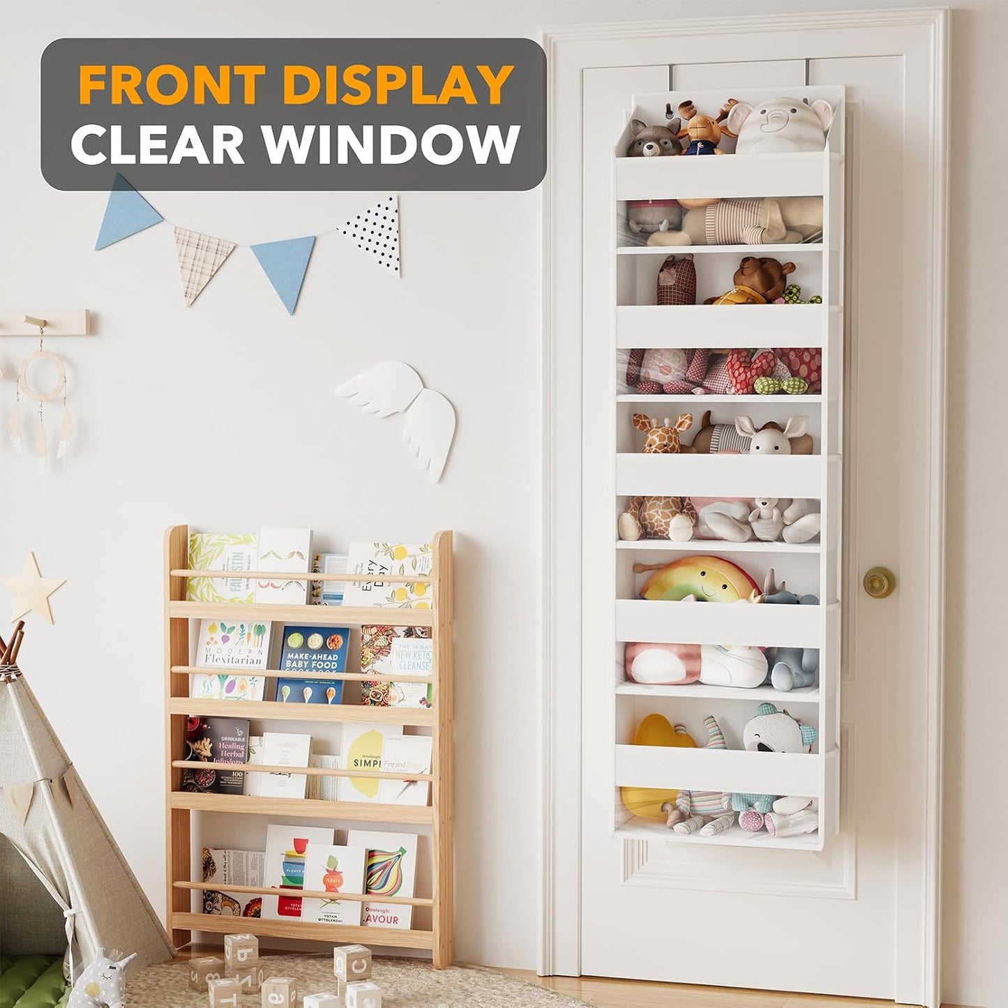 SpaceAid 1 Pack Over The Door Organizer with 5 Large Pockets and 10 Mesh Side Pockets, 5 Layers Door Organizer Hanging with Clear Window for Bedroom, Bathroom, Pantry and Nursery, Gray