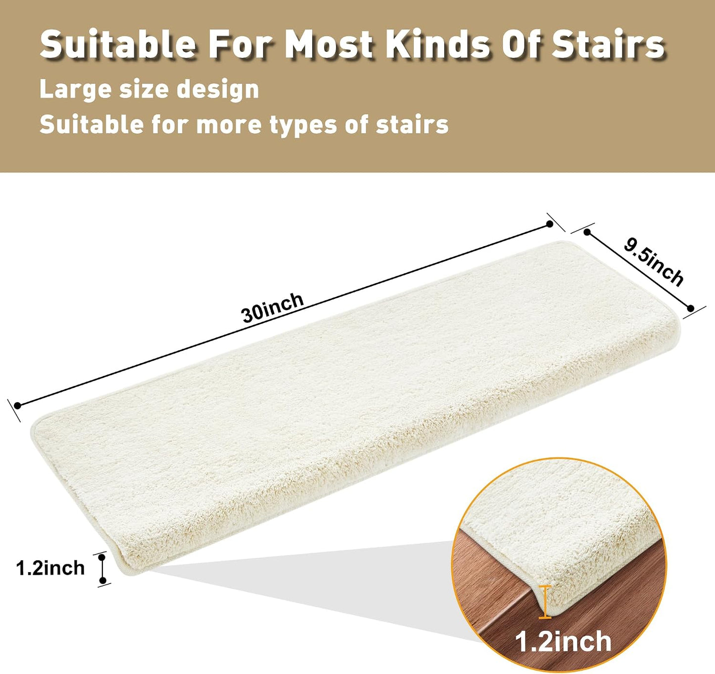 PURE ERA Carpet Stair Treads Ultra Plush 9.5" X 30"Soft Bullnose Indoor Stair Protectors Pet-Friendly Non-Slip Skid Resistant Tape Free Washable Reusable(2 Pieces,Brown)