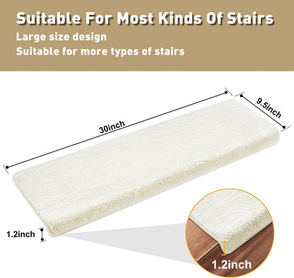 PURE ERA Carpet Stair Treads Ultra Plush 9.5" X 30"Soft Bullnose Indoor Stair Protectors Pet-Friendly Non-Slip Skid Resistant Tape Free Washable Reusable(2 Pieces,Brown)