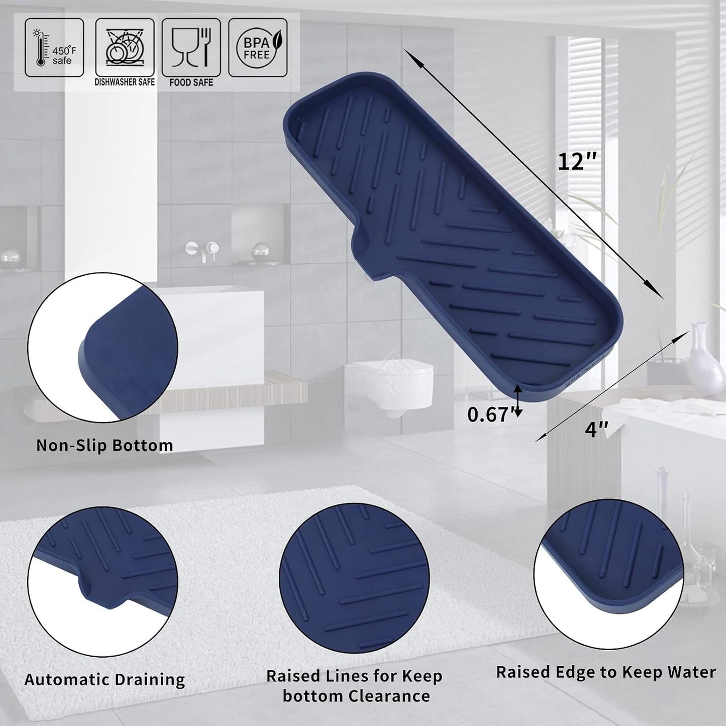 MicoYang Silicone Bathroom Soap Dishes with Drain Spout-Bathroom and Kitchen Sink Organizer,Sponge Holder,Dish Soap Tray,Perfect for Dispenser,Scrubber,Bottle,Cup on Sink or Counter-Coffee 4.9"×3.2"