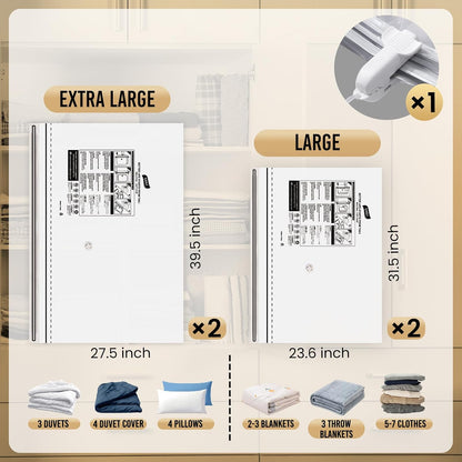TAILI 8 Pack Jumbo Vacuum Storage Bags, 39x28 inch, LONG SIDE ZIP Vacuum Seal Bags for Clothing, Space Saver for Beddings, Comforters, Blankets, Pillows