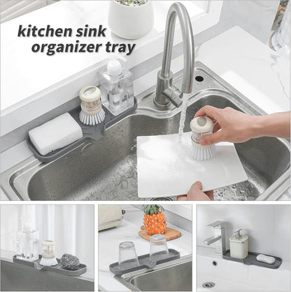 MicoYang Silicone Bathroom Soap Dishes with Drain Spout-Bathroom and Kitchen Sink Organizer,Sponge Holder,Dish Soap Tray,Perfect for Dispenser,Scrubber,Bottle,Cup on Sink or Counter-Coffee 4.9"×3.2"