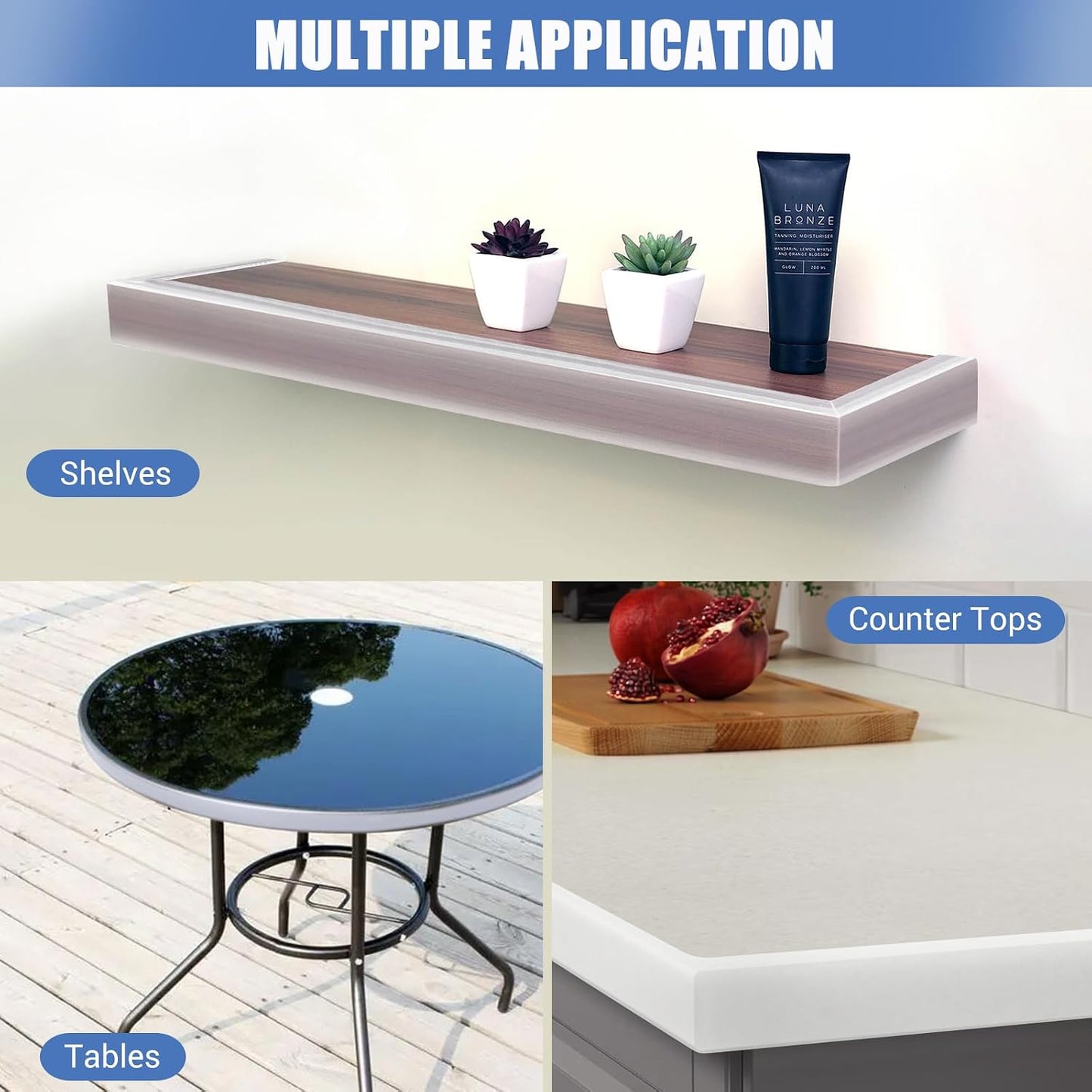 Slimline Cabinet Door Edge Protector, 3/4" Self Adhesive Peel and Stick Rubber Edge Guards, Flexible U Shaped Strips for Kitchen & Garbage Drawer Fronts, Edge Trims for Desks and Shelfves, Black, 10Ft