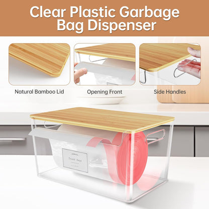 COAZEX 2 Pack Trash Bag Holder Under Sink Stackable, Plastic Garbage Dispenser with Lid, Trash Bag Storage Dispenser Roll Holder for Kitchen, Pantry, Laundry Room Organization