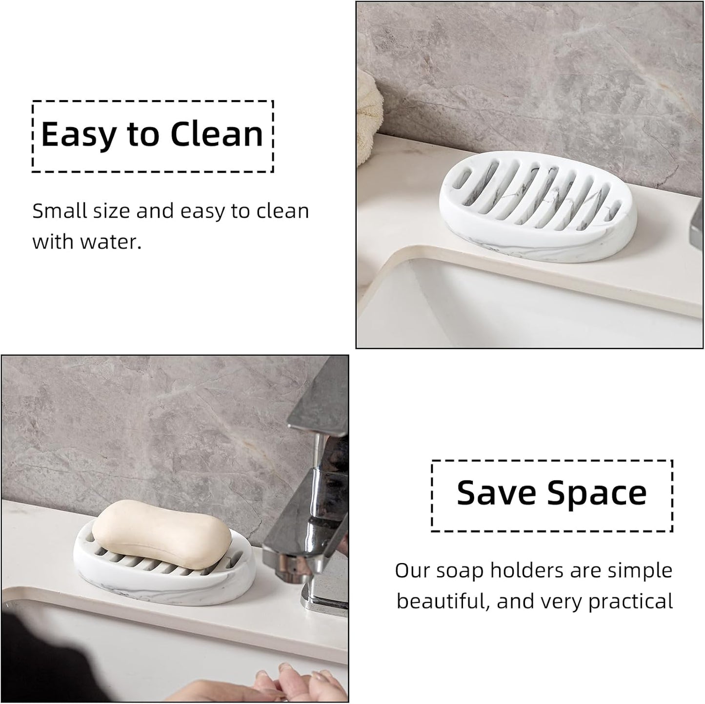 Soap Dish, Bar Soap Holder, Travertine Stone Look, Off White | Self Draining,Sponge Holders Tray for Shower,for Dispenser,Scrubber,Bottle,Cup on Bathroom Kitchen Bathtub Sink or Counter