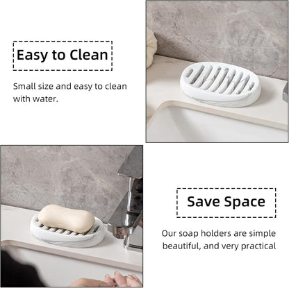 Soap Dish, Bar Soap Holder, Travertine Stone Look, Off White | Self Draining,Sponge Holders Tray for Shower,for Dispenser,Scrubber,Bottle,Cup on Bathroom Kitchen Bathtub Sink or Counter