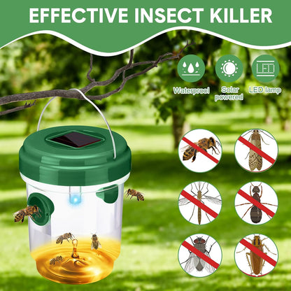 Wasp Trap Solar Powered Bee Trap Reusable Fly Traps Outdoor Hanging Wasp Killer with UV LED Light Flying Insects Bee Killer for Indoor Outside Patio Garden Home (6, Yellow)