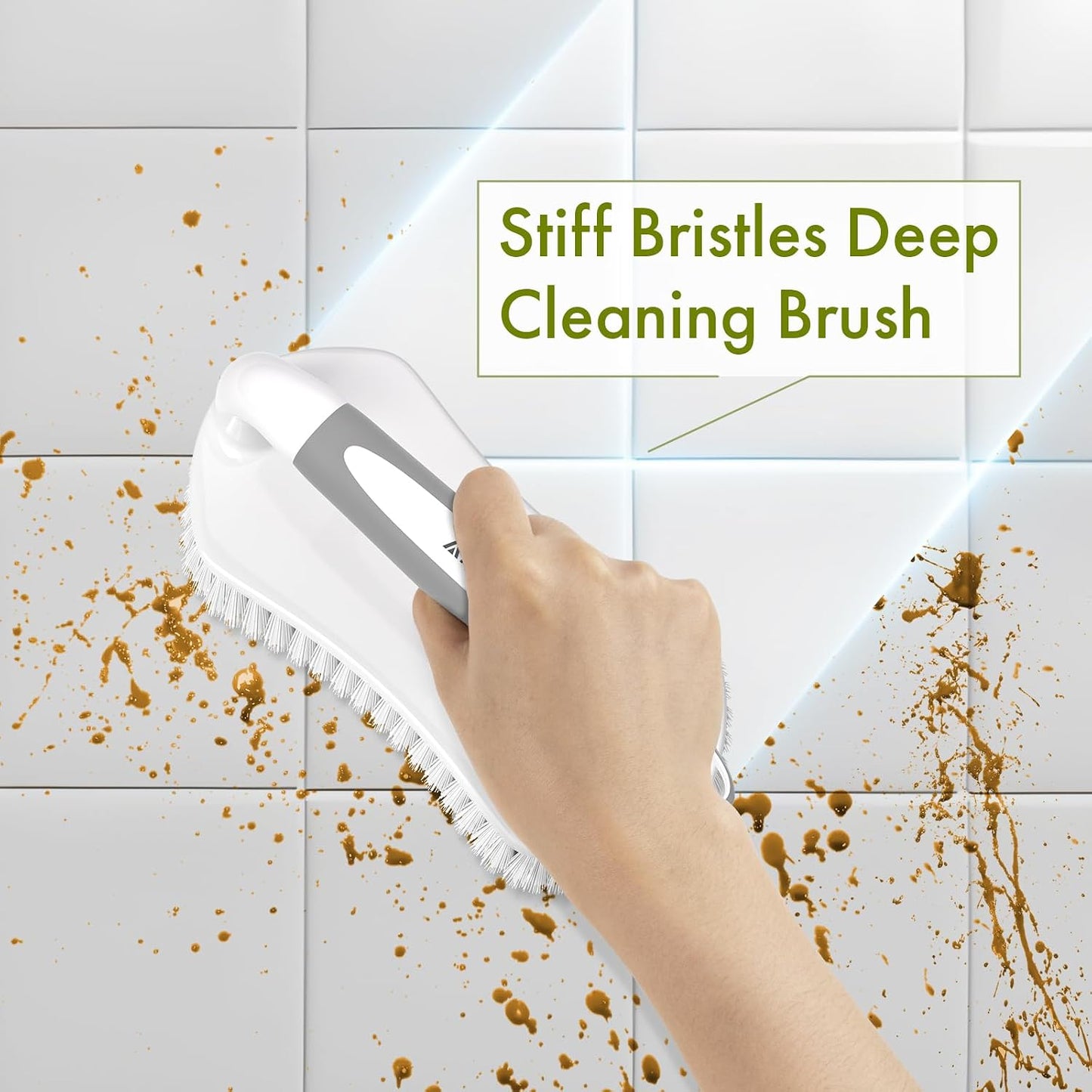 Amazer Scrub Brush for Cleaning Comfort Grip Shower Scrubber Stiff Bristles with Handle Heavy Duty Cleaner Brush for Tub Sink Carpet Floor - Pack of 2 (Green+Green)