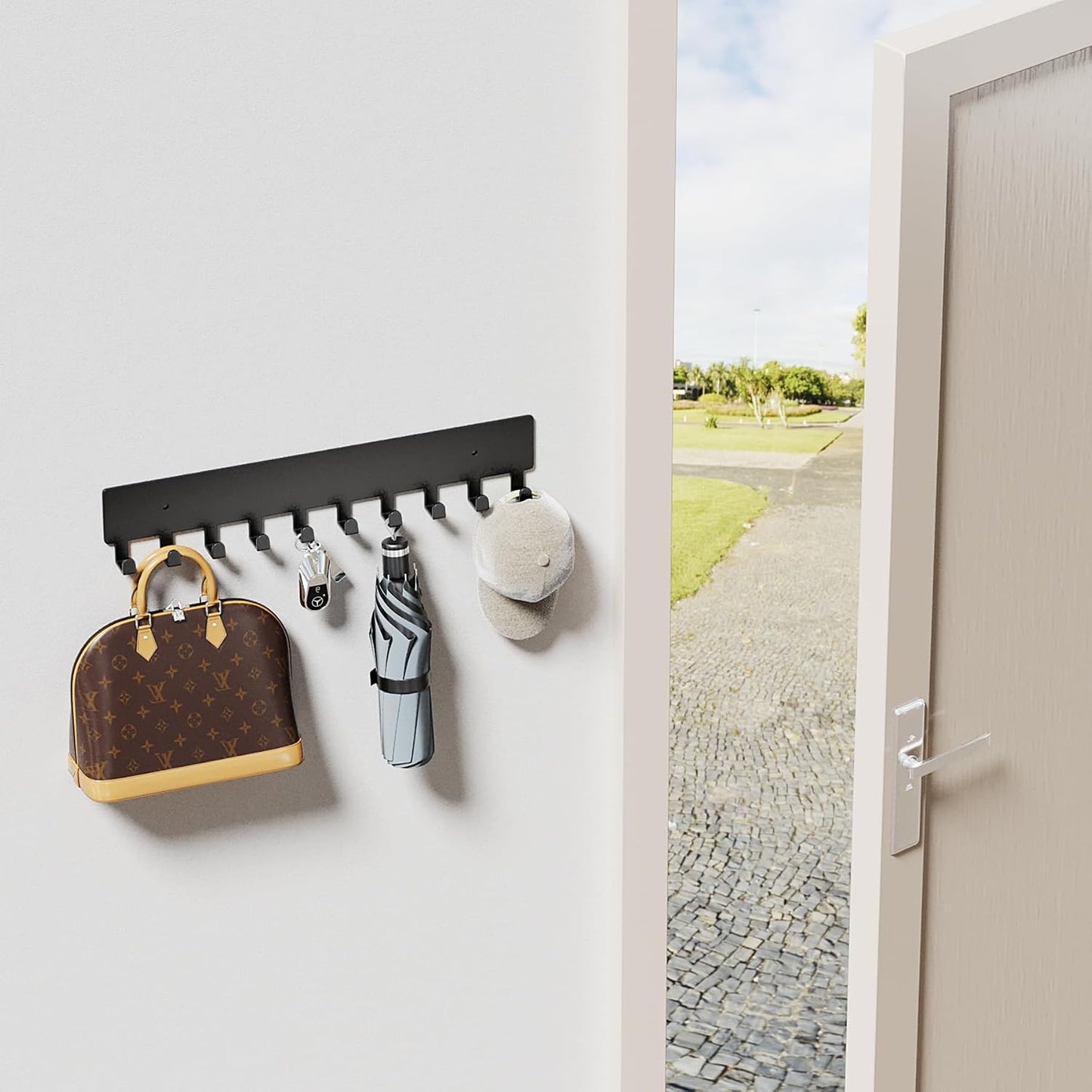 GTK Key Holder for Wall, Key Hooks with 10 Hooks, Wall Mounted Key Holder for Hallway, Self Adhesive Key Rack(White)