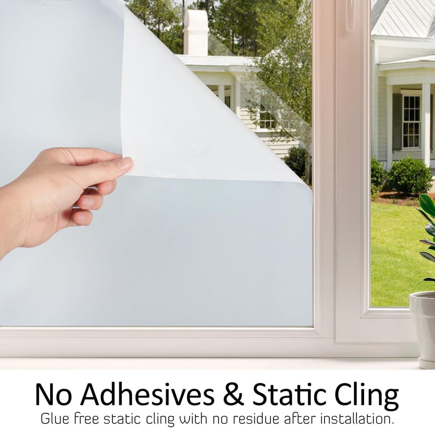 HIDBEA Frosted Window Privacy Film Heat Control UV Blocking, Static Cling Non-Adhesive Reusable Door coverings for Bathroom Home Office (Frosted 17.5 Inch x 6.5 Feet)