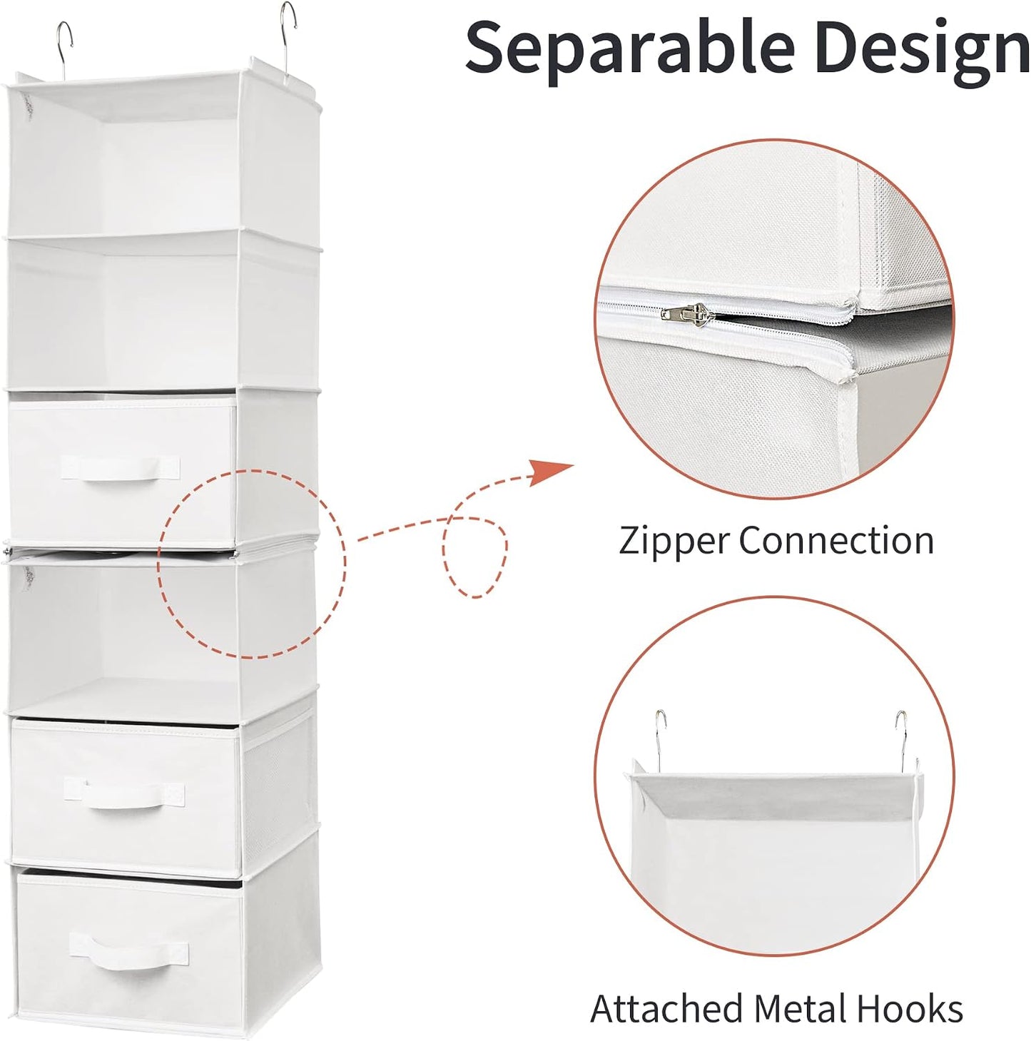 GRANNY SAYS Hanging Closet Organizer 6 Shelves, Closet Organizers and Storage with 5 Drawers, 6 Side Pockets Closet Hanging Organizer, Hanging Storage Organizer for Closet, Baby Clothes, Gray