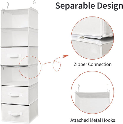 GRANNY SAYS Hanging Closet Organizer 6 Shelves, Closet Organizers and Storage with 5 Drawers, 6 Side Pockets Closet Hanging Organizer, Hanging Storage Organizer for Closet, Baby Clothes, Gray