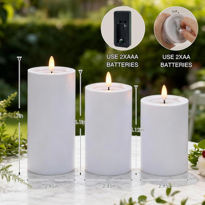 LUSHARBOR Outdoor Flameless Candles, Set of 3 Battery Operated Pillar Candles with Remote & Timer, 3" x4" 5" 6" Waterproof Plastic LED Candles for Patio Porch Garden Yard Candle Lantern Ivory