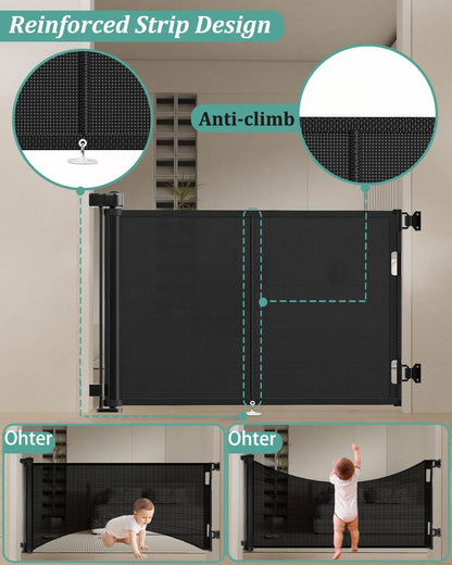 Miumoon 50 inch Retractable Baby Gates 34 inch Tall, Retractable Gate with Reinforced Strip Design to Prevent Crawling Through, Retractable Dog Gate for Stairs, Doorways, Hallways