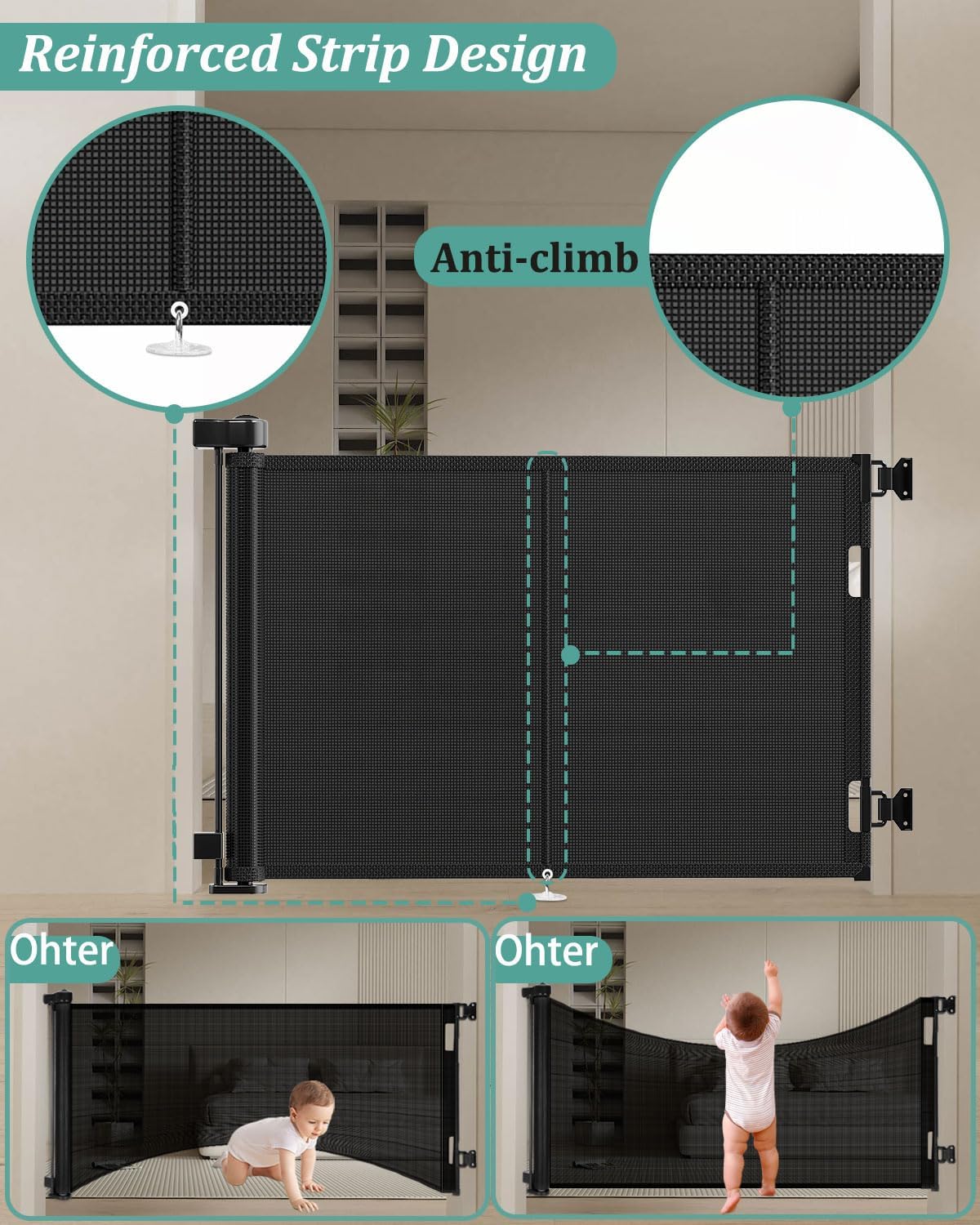 Miumoon 71 inch Retractable Baby Gates 42 inch Tall, Retractable Gate with Reinforced Strip Design to Prevent Crawling Through, 6 FT Retractable Dog Gate for Stairs, Doorways, Hallways, Indoor/Outdoor