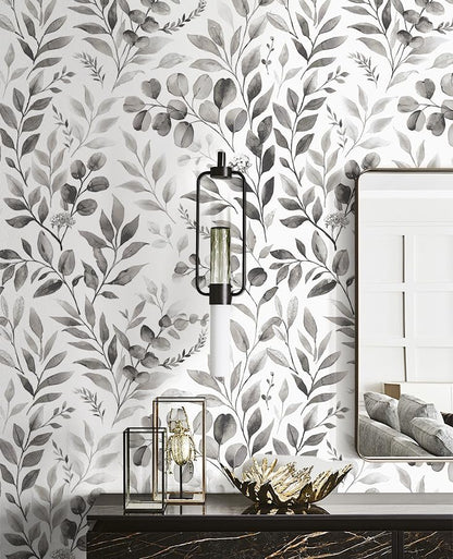 Floralplus Peel and Stick Wallpaper Boho Leaf Removable Wallpaper for Bathroom Renter Leaf Contact Paper for Locker Shelf Liner Vinyl Adhesive Wallpapers Wall Mural Decor 17.5 in x 118 in
