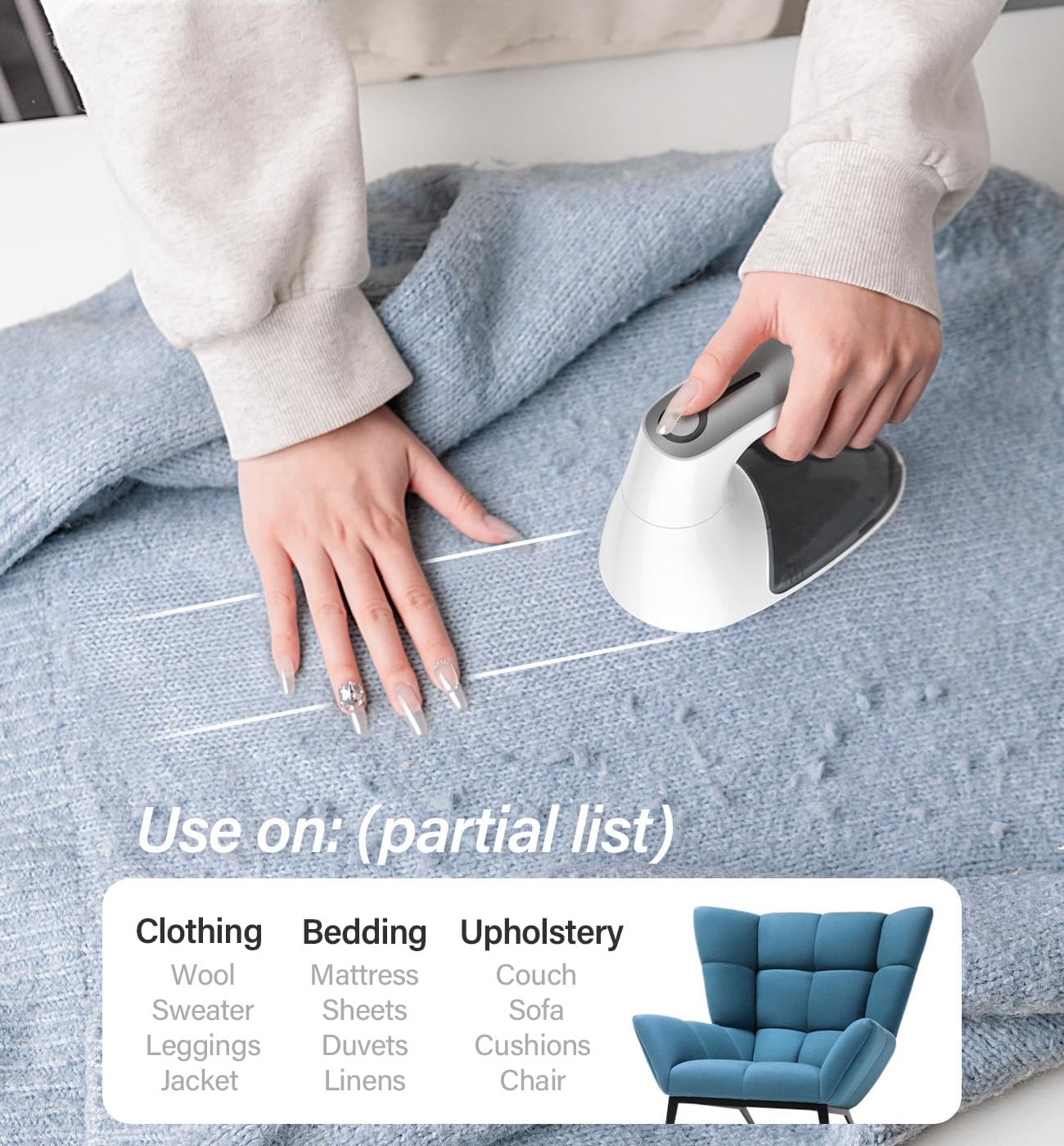 Bymore Fabric Shaver & Lint Shaver for Clothes and Furniture, Heavy Duty Sweater Shaver Lint Remover with Large 65mm Shaving Head, 6-Leaf Blades, Extra Replacement Blades for Couch, Sofa & Upholstery