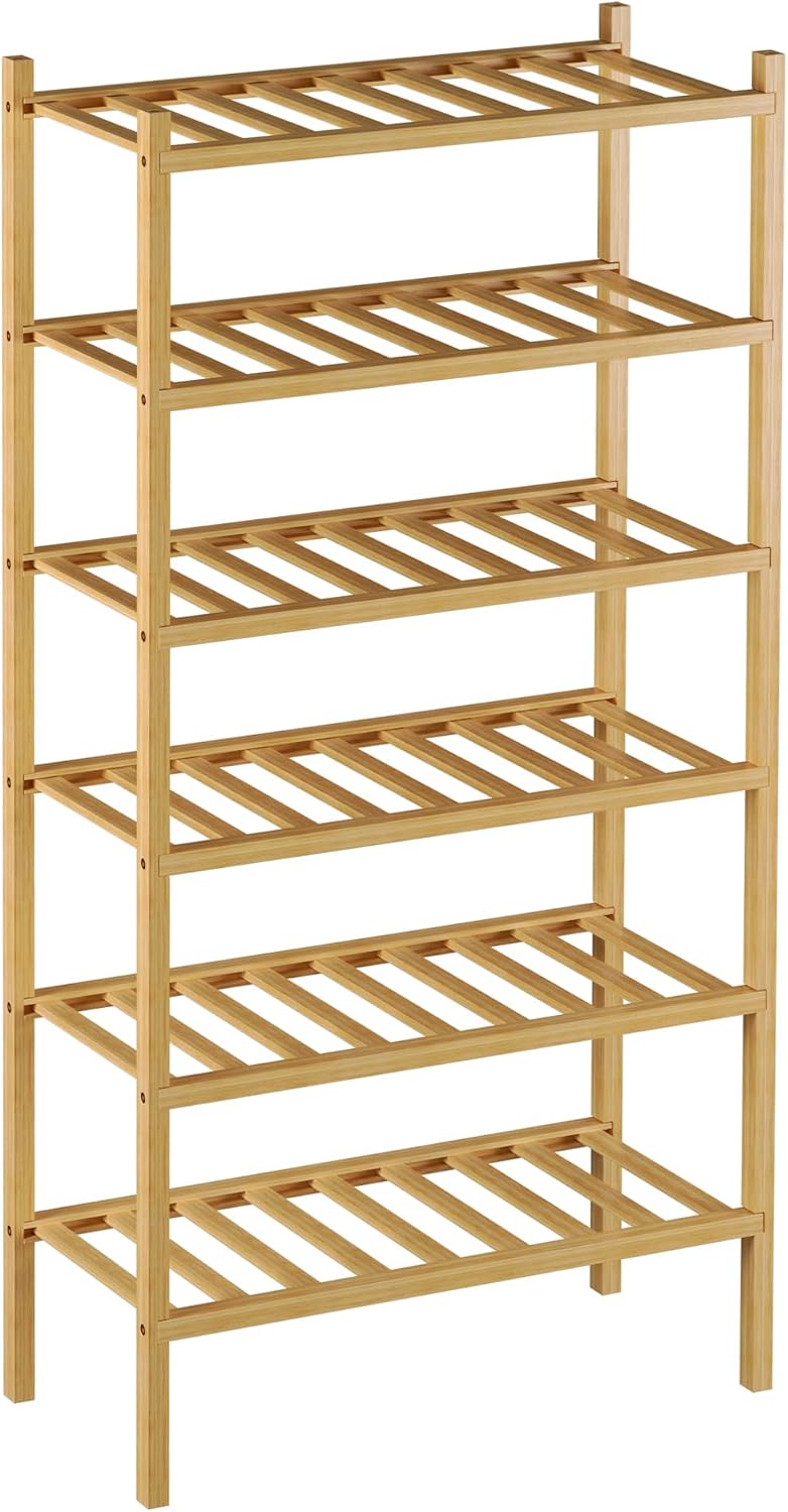 ROMGUAR CRAFT 3 Tier Bamboo Shoe Rack for Closet Free Standing Wood Shoe Shelf Storage Organizer for Entryway Small Space Stackable 27"x11"x20" (Natural)