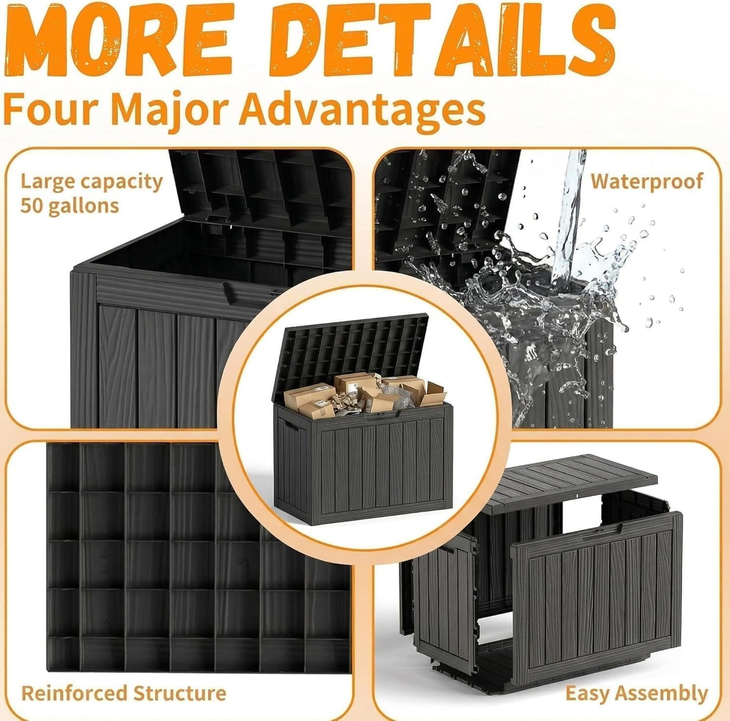 50Gal Outdoor Storage Box Anti-Theft Delivery Box Lockable Deck Box | Heavy-duty UV & weatherproof resin for secure parcel drop, patio cushion storage, garden tools & porch package organization