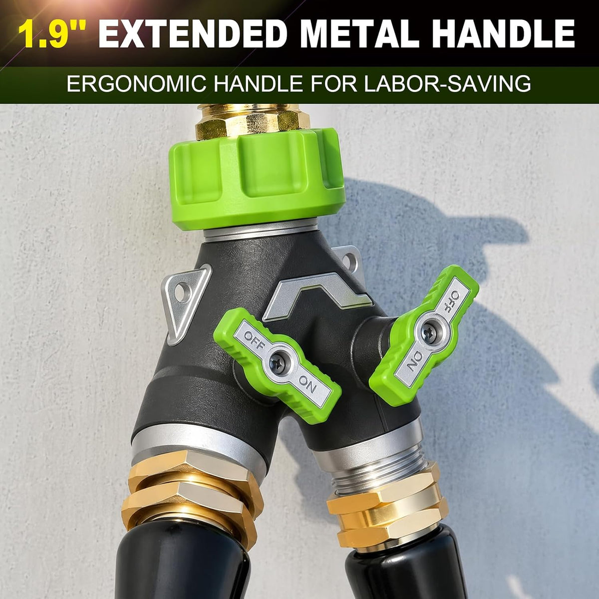 2-Way Heavy Duty Metal Garden Hose Splitter – Y Spigot & Outdoor Faucet Splitter, 100% Metal Body, 0.5LB, Bigger Bore High Flow, Leak-Proof 3/4" GHT,Durable Water Hose Splitter for Garden Tasks