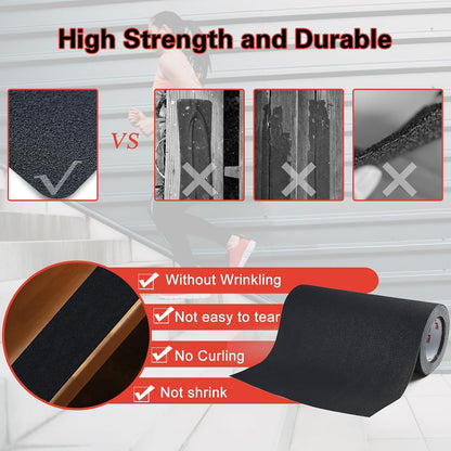 S&X Premium Outdoor Anti-Slip Tape - 4" x 60' Black Non-Slip Traction for Stairs, Ramps, Walkways, Boats, Weatherproof, High Traction, Long-Lasting Safety Solution