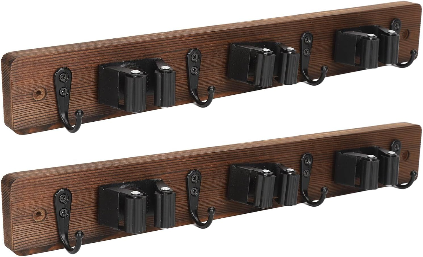 Ymiko Wall Mounted Mop and Broom Organizer with 4 Hooks, 3 Position Holder for Kitchen, Bathroom, Laundry Space Saving Storage Rack