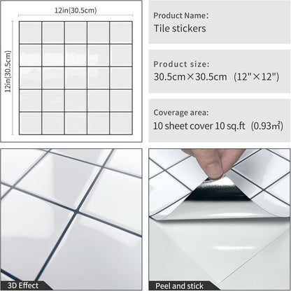 DEWOO Colorful Peel and Stick Backsplash Tiles Kitchen Bathroom Square Self Adhesive Wall Tile Checkered Stickers,Multicolor (10-Sheet, 12"×12")