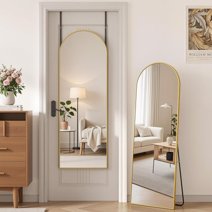 Antok 58" x19” Arched Full Length Floor Mirror, Gold Aluminum Frame, Free Standing/Wall Mount/Leaning for Bedroom, Living Room, Dressing Room