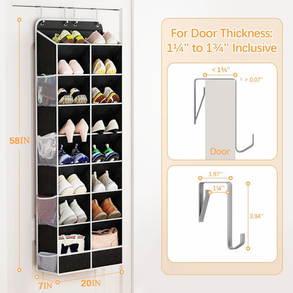 Yecaye 30 Pairs Over the Door Shoe Organizer, Large Capacity Hanging Shoe Rack for Door Hanger with Deep Pockets, Heavy Duty 10 Tier Shoe Holder for Sneakers Boots Heels College Dorm Essentials, Black