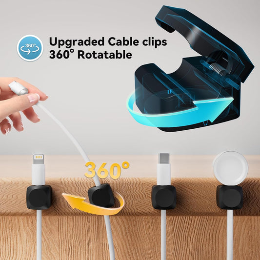 Lancord 8 Pack Rotatable Cable Clips, Cord Organizer Spring Clip Cord Holder for Nightstand Cable Holders for Cords, Dorm Room Essentials Cable Organizers Cable Management for Desk Office Car Wall