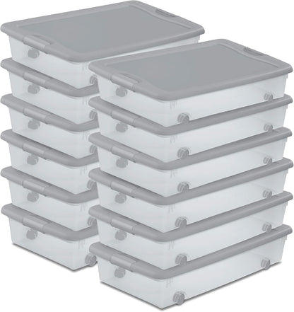 Sterilite 4-Pack 56 Quart Wheeled Latching Box, Underbed Plastic Storage Organizer, Silver - Under Bed Rolling Container Bin with Lid and Wheels for Home or Dorm Bedrooms and Closets
