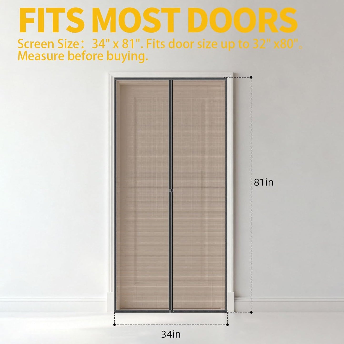 Magnetic Screen Door - 38"x83" Heavy Duty Mesh for Entry Front Back Patio Sliding Door, Self Sealing Hands Free, Bug Proof, Windproof Clips, No Drill Easy Install, Pet & Child Friendly, Black