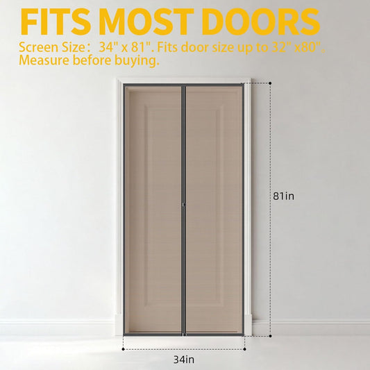Magnetic Screen Door - 38"x83" Heavy Duty Mesh for Entry Front Back Patio Sliding Door, Self Sealing Hands Free, Bug Proof, Windproof Clips, No Drill Easy Install, Pet & Child Friendly, Black