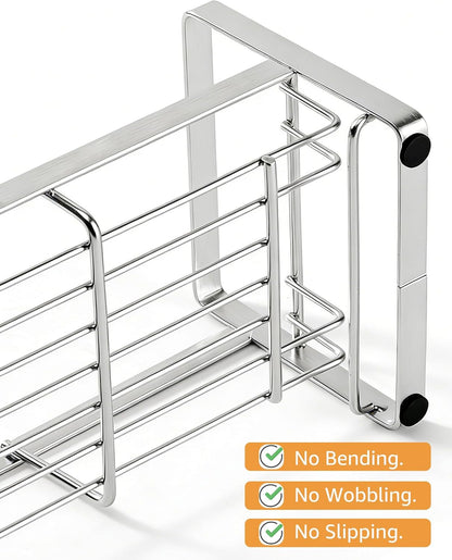 HULISEN Kitchen Sink Sponge Holder, 304 Stainless Steel Kitchen Soap Dispenser Caddy Organizer, Countertop Soap Dish Rack Drainer with Removable Drain Tray, not Including Dispenser and Brush