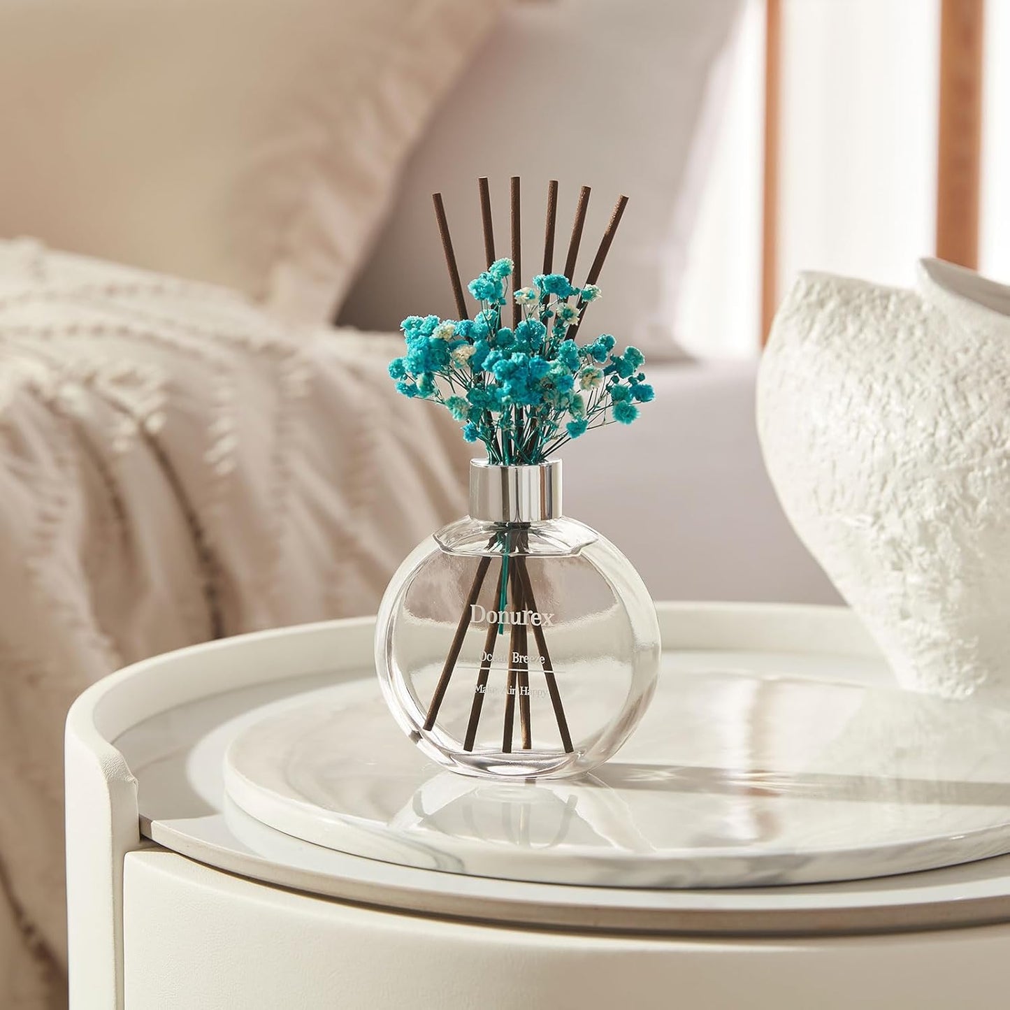 Flower Reed Diffuser Set 5.07oz Satin Rose Scent Diffuser with Sticks Home Fragrance Reed Diffuser for Bathroom Shelf Decor