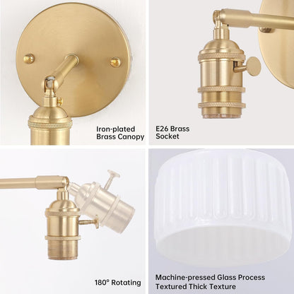 Shenmoyl Vintage Battery Operated Wall Sconce with Clear Striped Glass Lampshade 5000 mAh Rechargeable Battery Powered Wall Light with Remote Control for Bedside Bedroom Doorway, Set of 2