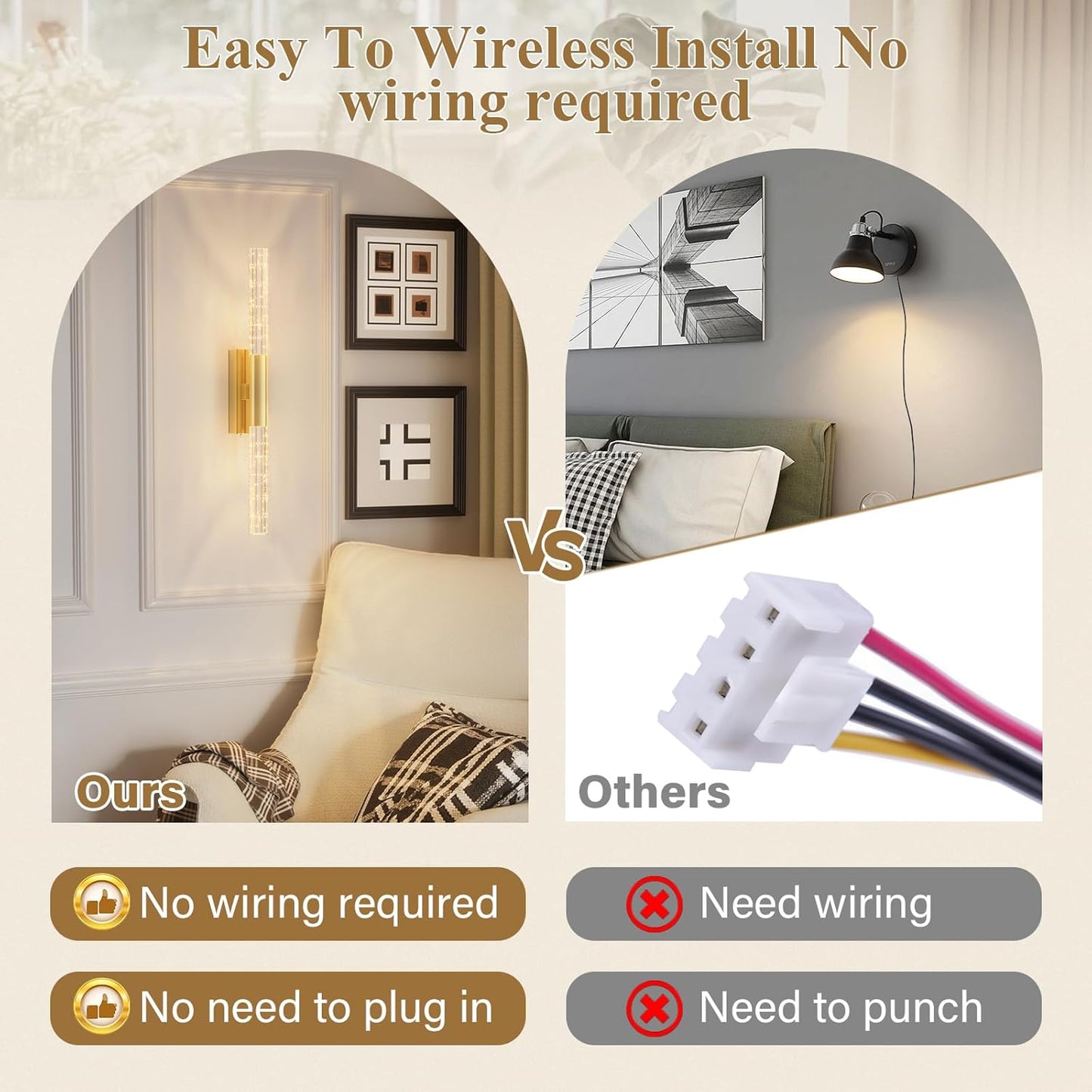 camuucci Battery Operated Wall Sconces Set of 2 Rechargeable Battery Powered Wall Light with 12000mAh Not Hardwired Dimmable Wall Lamp Fixtures for Bedroom Living Room Gold 15.3 Inches