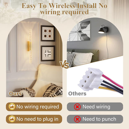 camuucci Battery Operated Wall Sconces Set of 2 Rechargeable Battery Powered Wall Light with 12000mAh Not Hardwired Dimmable Wall Lamp Fixtures for Bedroom Living Room Gold 15.3 Inches