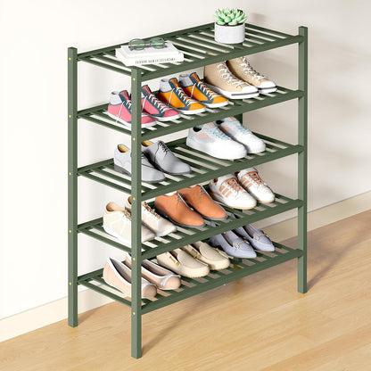 Smiry Bamboo Shoe Rack for Closet, 3 Tier Wooden Shoe Organizer, Stackable Wood Shoe Storage Shelf for Entryway, 14 Vertical Slats, One-piece Heavy-Duty Legs, 26.77"x11.02"x18.31", Natural