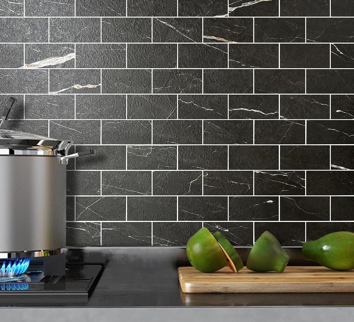 AULIGET 100 Piece Rust Slate Peel and Stick Backsplash Wall Tiles, 3" x 6" PVC Faux Stone Stick on Tiles for Backsplash Kitchen, Bathroom, Laundry Room, Camper, Fireplace