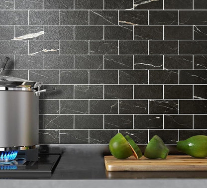 AULIGET 100 Piece Rust Slate Peel and Stick Backsplash Wall Tiles, 3" x 6" PVC Faux Stone Stick on Tiles for Backsplash Kitchen, Bathroom, Laundry Room, Camper, Fireplace