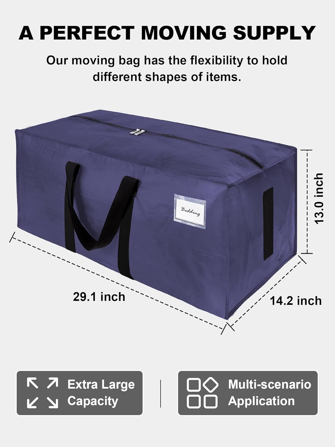 HOMESURE Supports 200lbs Heavy Duty Moving Bags - Strong Zipper & Wrap-Around Handles - Water-Resistant Storage Totes, Durable Alternative to Moving Boxes - 8 Pack - Semi-Transparent