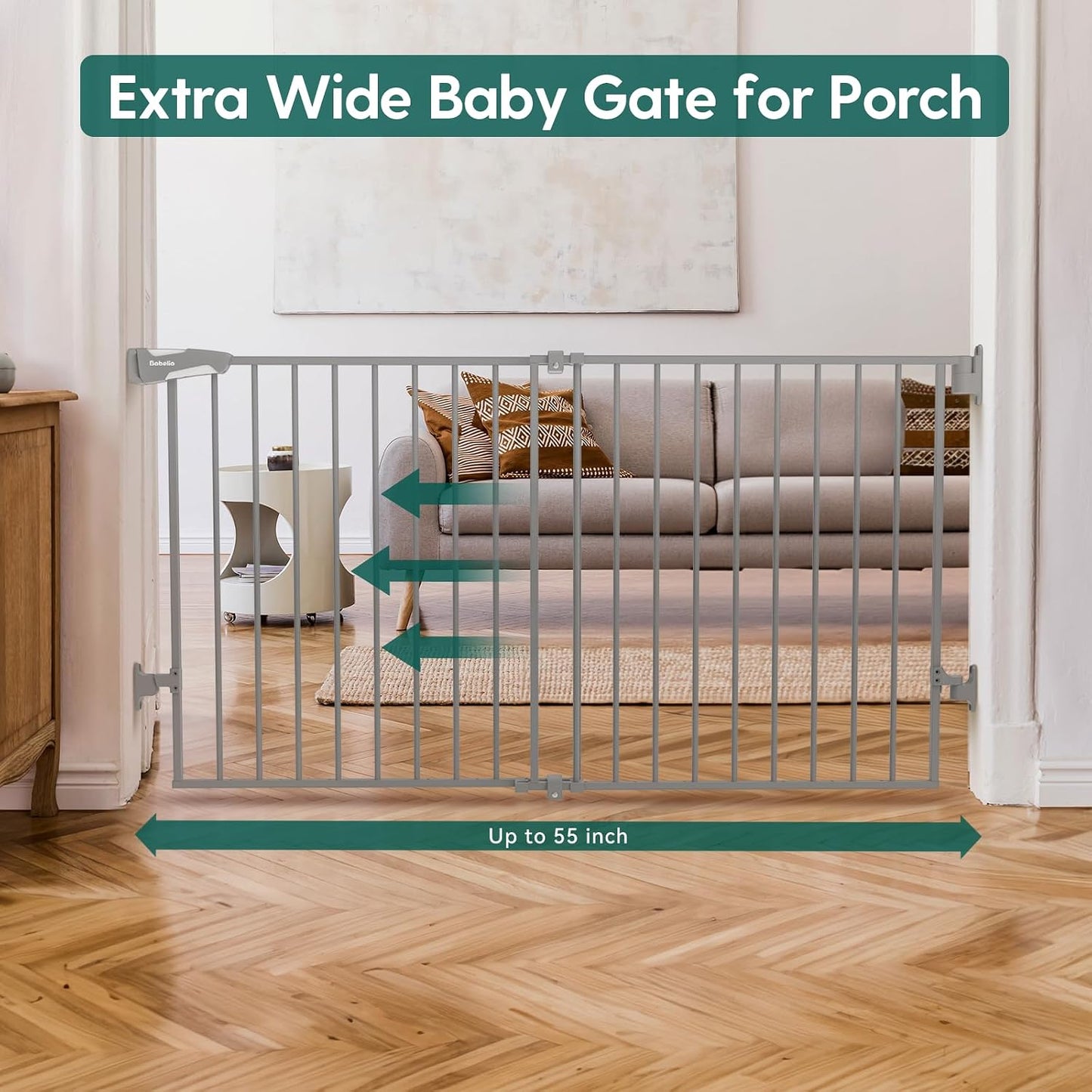 Babelio Baby Gate for Stairs, Kitchen & Doorways, No Bottom Bar| One-Handed Operation| Auto-Close| Hardware Mount (Drill Needed) Safety Dog/Pet Gate (Black - B17, 26-43" W, 28" H)