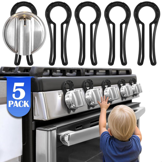 5-Pack Gas Stove Knob Locks for Toddler Safety, for Stove for Baby and Pets Safety (Black)
