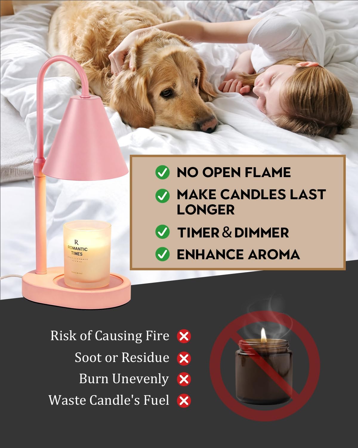 Candle Warmer Lamp Wood with Timer, Dimmable Electric Candle Lamp Warmer for Jar Candles, 2*35 Watt Bulb, Mothers Day Birthday Gifts for Women Men, Decorative Wooden Candle Lamp for Bedroom Home Decor