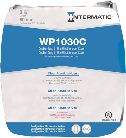 Intermatic WP1020C 2-1/4” Deep Weatherproof Outlet Cover – UV Stabilized Clear, GFCI & Duplex, Vertical Mount, UL Certified – Fits Single Device Only for Larger Double-Gang 4” x 4” Boxes