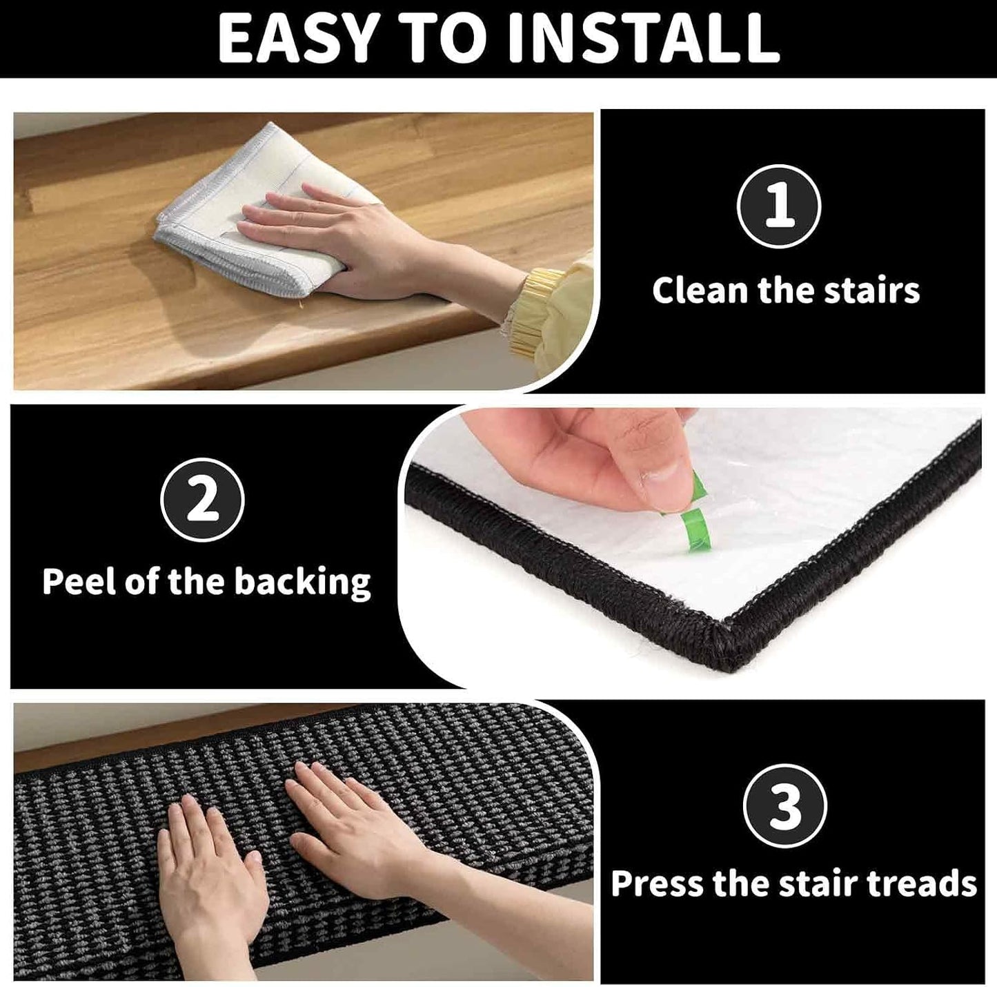 Brakki Bullnose Carpet Stair Treads, Non Slip Stair Treads for Wooden Steps Indoor, Stair Runner, Soft Stair Rugs, Edging Stair Protectors, Washable, 29.5"x9.5"x1.5" 14pcs, Beige